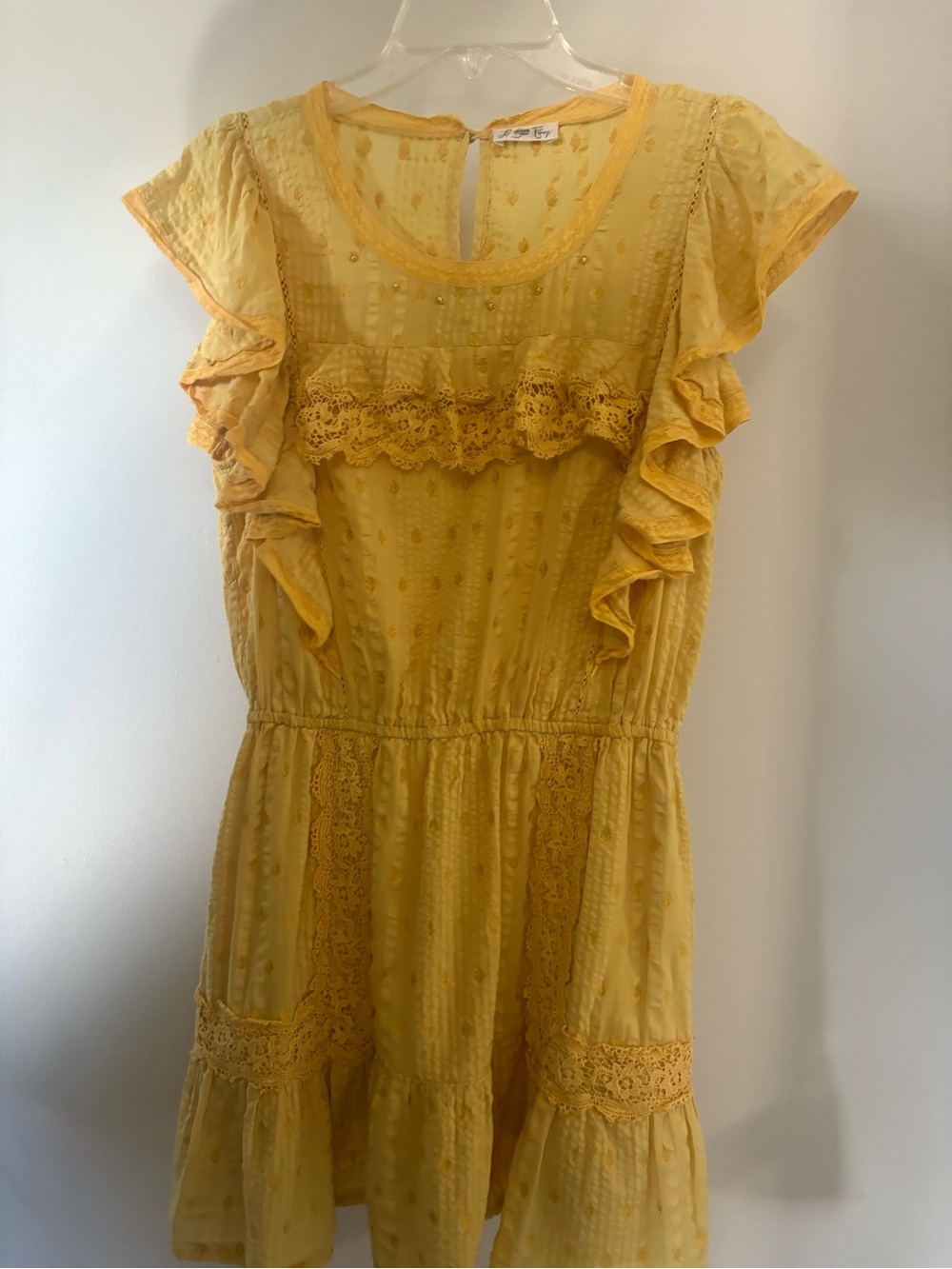 LoveShackFancy Yellow Ruffled Lace Casual Dress